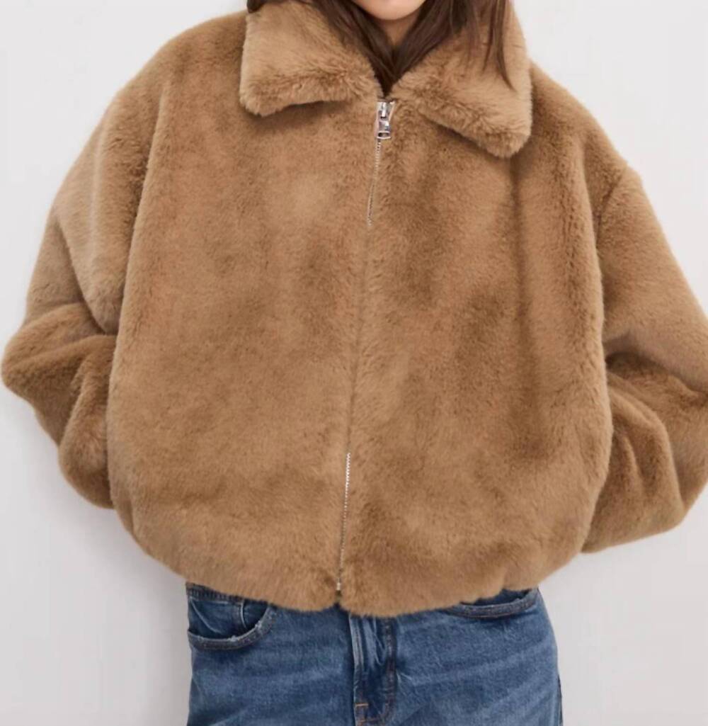 NEW GOOD AMERICAN faux fur collar jacket in brown